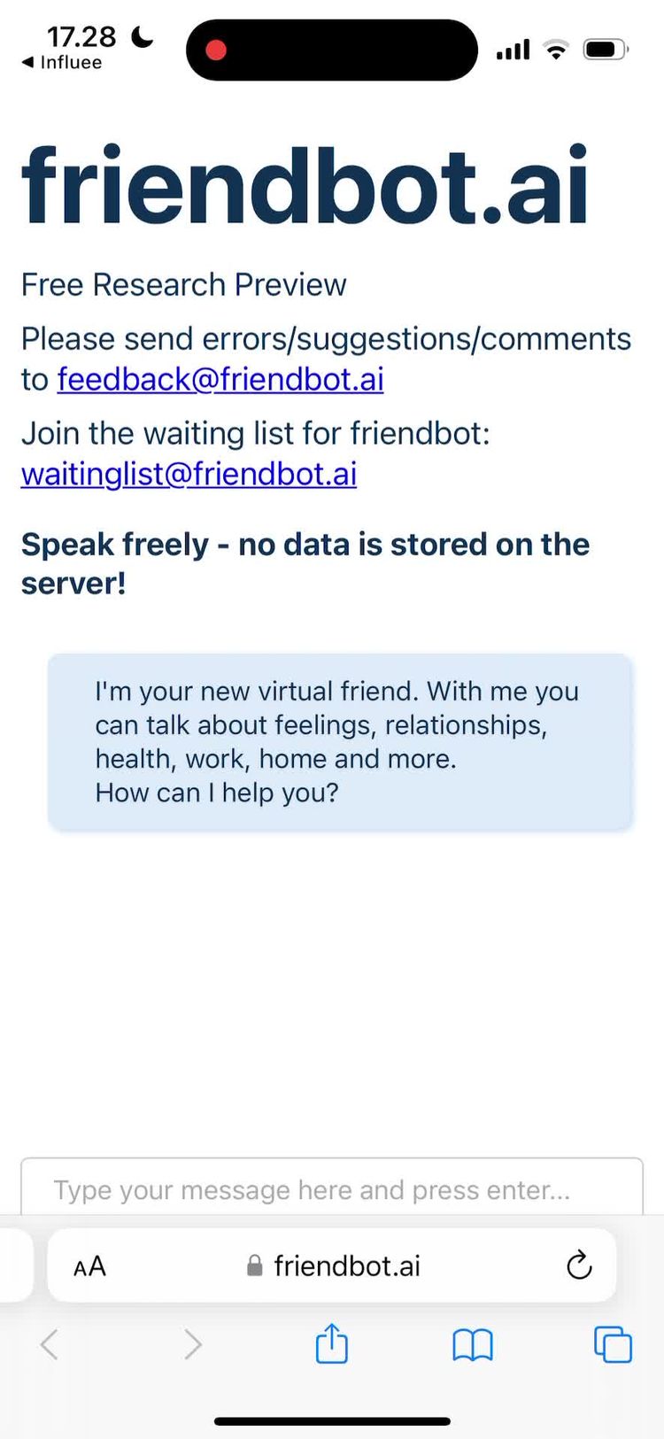 App e Servizi Digitali Video di Amalie per FriendBot